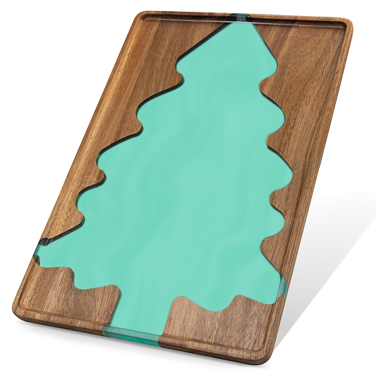 Christmas Tree Resin & Wood Tray – Festive Decorative Snack Platter